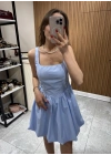 Kalın Askılı Mini Elbise Mavi