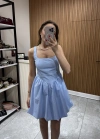 Kalın Askılı Mini Elbise Mavi
