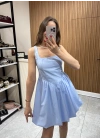 Kalın Askılı Mini Elbise Mavi