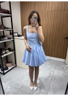 Kalın Askılı Mini Elbise Mavi