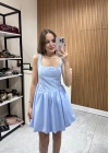 Kalın Askılı Mini Elbise Mavi