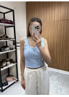 Sırt Dekolteli Bluz Mavi