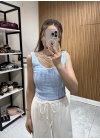 Sırt Dekolteli Bluz Mavi