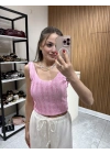 Sırt Dekolteli Bluz Pembe