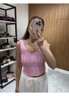 Sırt Dekolteli Bluz Pembe
