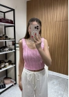 Sırt Dekolteli Bluz Pembe