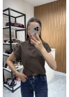 Dik Yaka Gömlek Bluz Kahve
