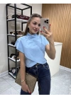 Dik Yaka Gömlek Bluz Mavi