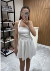 Boyundan Askılı Mini Elbise Beyaz