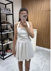 Boyundan Askılı Mini Elbise Beyaz