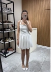 Boyundan Askılı Mini Elbise Beyaz