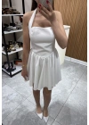 Boyundan Askılı Mini Elbise Beyaz
