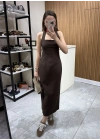 Boyundan Askılı Midi Elbise Kahve