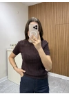 Ajurlu Yarım Kol Triko Kahve