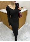 Arkadan Bağlama Detaylı Triko Elbise Siyah