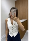 Arkası İpli Beyaz Yelek