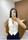 Arkası İpli Beyaz Yelek
