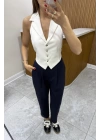 Arkası İpli Beyaz Yelek