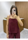Askılı Bluz Pantolon Bordo Takım