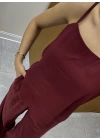 Askılı Bluz Pantolon Bordo Takım