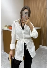Belden Bağlamalı Keten Gömlek Beyaz