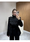 Beli Lastikli Apoletli Ceket Siyah