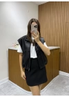 Beli Lastikli Cepli Deri Siyah Yelek