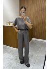 Bluz Pantolon Gri Saten Takım