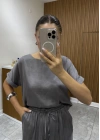 Bluz Pantolon Gri Saten Takım