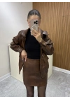 Bomber Deri Ceket Etek Takım Taba