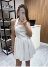 Boyundan Askılı Mini Elbise Beyaz