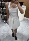 Boyundan Askılı Mini Elbise Beyaz