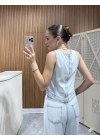 Buz Mavi Arka Fermuar Detaylı Pantolon Takım