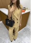Düğme Detaylı Yelek Pantolon Camel Takım