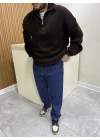 Fermuar Yakalı Triko Kahve