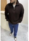 Fermuar Yakalı Triko Kahve