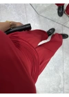 Halter Yaka Büzgülü Bluz Pantolon Takım Kırmızı