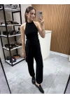 Halter Yaka Büzgülü Bluz Pantolon Takım Siyah