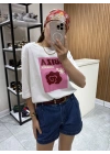 İbiza Baskılı Tshirt Beyaz