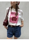 İbiza Baskılı Tshirt Beyaz