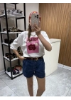 İbiza Baskılı Tshirt Beyaz