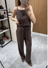 Jakarlı Bluz Pantolon Takım Kahve
