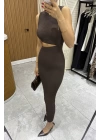 Kahve Bel Dekolteli Marka Model Elbise