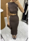 Kahve Bel Dekolteli Marka Model Elbise