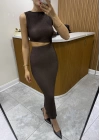 Kahve Bel Dekolteli Marka Model Elbise