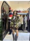 Kahve-Neon Yeşil Hırka