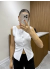 Kalın Askılı Düğmeli Bluz Beyaz