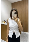 Kalın Askılı Düğmeli Bluz Beyaz