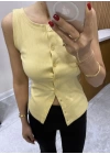 Kalın Askılı Düğmeli Bluz Sarı