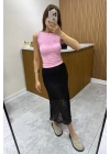 Kalın Askılı Pembe Basic Bluz